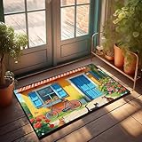 Alfombrillas de entrada para interiores y hogar, acogedora casa de campo con gatos y flores, felpudo para piscina para adolescentes (40 x 60 cm)