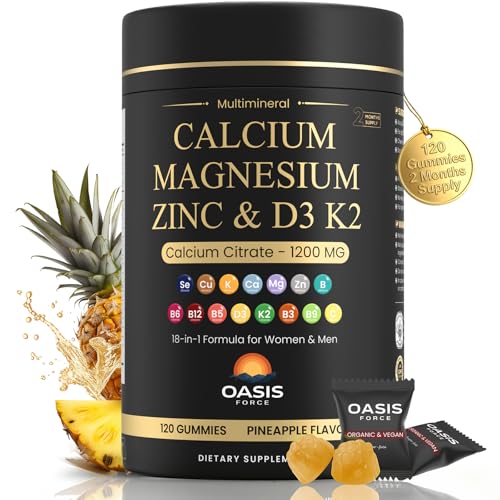 Calcium 1200 mg with Vitamin D3 Gummies, Calcium Citrate Supplements for Women & Men with Magnesium,...