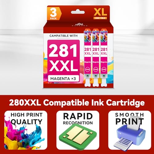 Image of CLI-281 Ink Cartridge Replacement for Canon CLI-281XXL 281XXL 281 Use for Canon PIXMA TS6320 TR7520 TS8120 TS8320 TR8520 TS9120 (3-Pack CLI-281XXL Magenta)