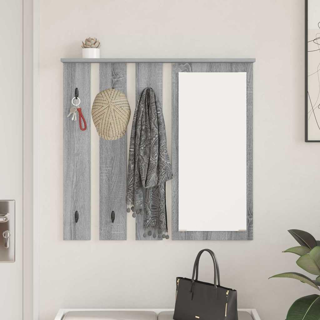 Hothingwell Wieszak ścienny z półką Sonoma szary 84 x 10 x 80 cm | Metalowe haczyki, konstrukcja drewnianej półki, pojemność 20 kg, łatwa konserwacja, nowoczesny design