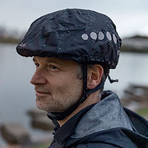 ABUS Regenkappe für Helme - Regenschutz mit dekorativen Reflektoren und Gummizug - wasserabweisend – Schwarz