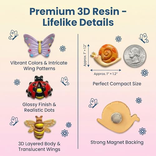 Juego de 12 imanes decorativos de insectos 3D para refrigerador miniatura 2