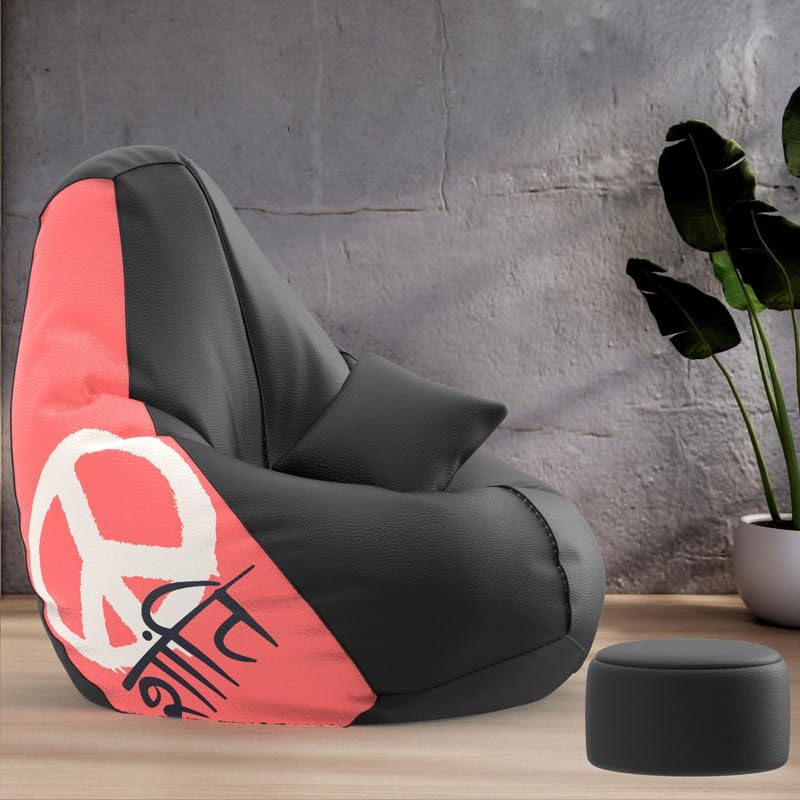 Biggie Bean Bag Cover XXXXL Bean Bag with Free Cushion Footrest - Official : PrintZen Combo (Matching Color : Printed, Shanti-Black)-image-44
