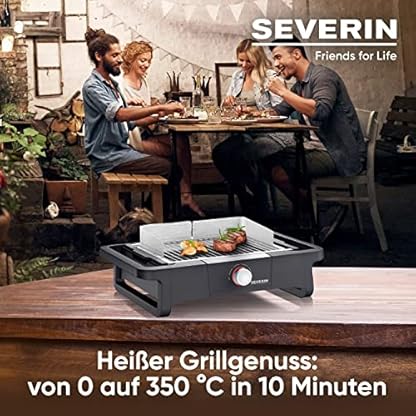 SEVERIN Style Evo Elektrogrill für drinnen und draußen, Tischgrill mit schnellem Grillstart bis 350 °C, Balkon Grill mit optimaler Hitzeverteilung, Schwarz, PG 8123 – Bild 4