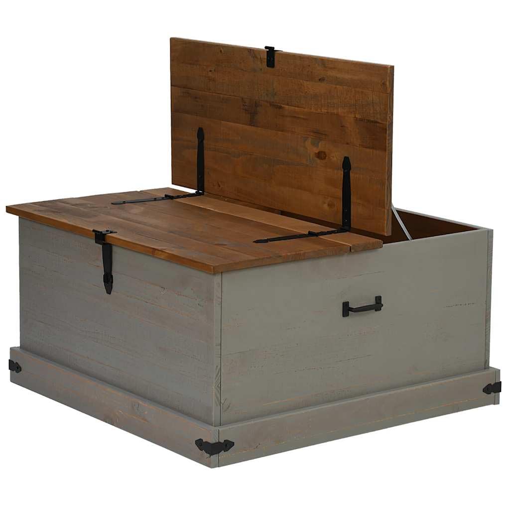 Baúl HALDEN gris 91 x 91 x 47 cm, madera maciza de pino, doble cofre con asas de metal, baúl de almacenamiento con mucho espacio para ropa y decoración, también utilizable como mesa de café
