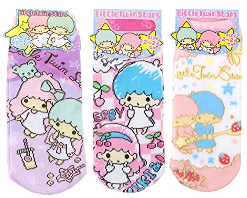 リトルツインスターズ キキララ レディースソックス ３柄セット（グラデーション パープル・ブロックチェック ピンク・ファーム ホワイト）