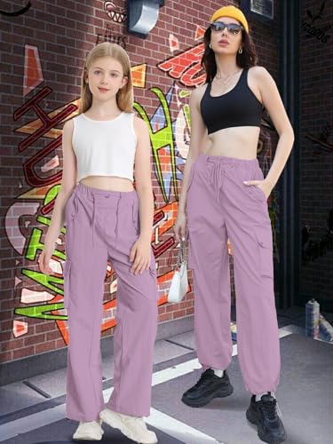 Image of Cromoncent Cargo Pants Girls & Women Parachute Pants Y2K Baggy Rave Clothes Waterproof with Pockets, 6 Years - 3XL