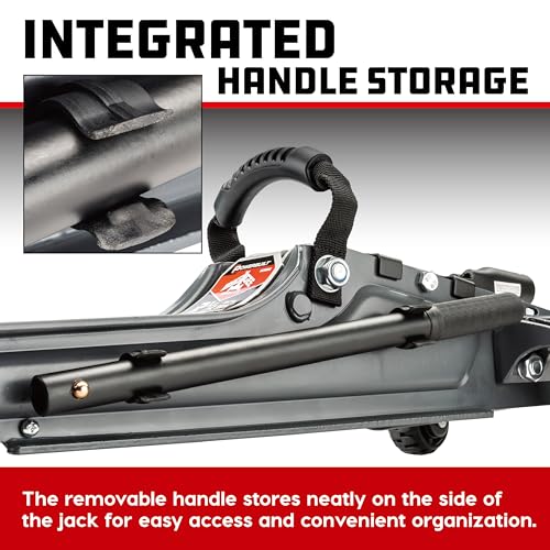 Image of Powerbuilt Biggie Smalls 2.5-Ton Off-Road Trolley Jack with 4 inch Oversized Wheels, Saddle Extension, Integrated Handle Storage, Portable Design for SUVs, Trucks, and Off-Road Vehicles 620683ECE