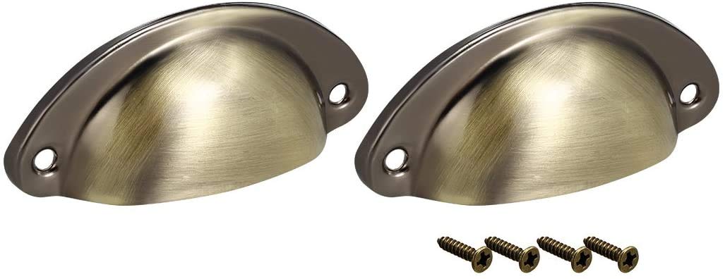 Mromax Cup Pulls, Carbon Steel Shell Pull Handles Antique Brass For Dresser Kitchen Cabinet Drawer, 81Mm Length 35Mm Width,2 Pack