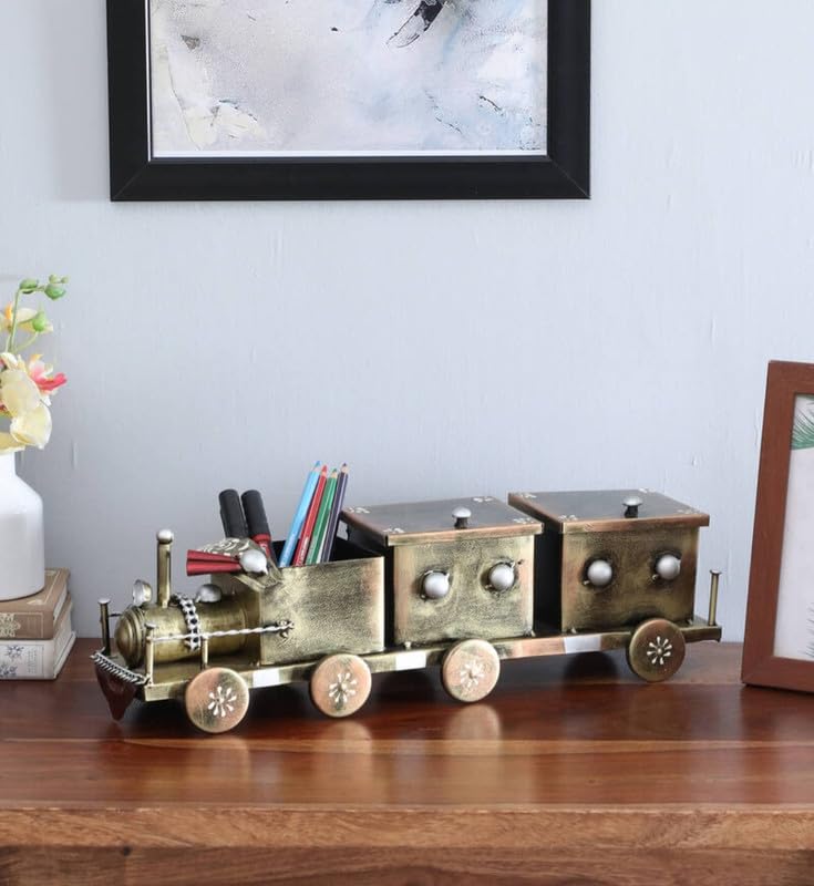 CRAFT CULTURE Rajasthani Ethnic/Train Engine Dry Food with Fine Painting Table Decor Handcrafted Powder Coated Iron Table Decor Decorative (Multicolor)