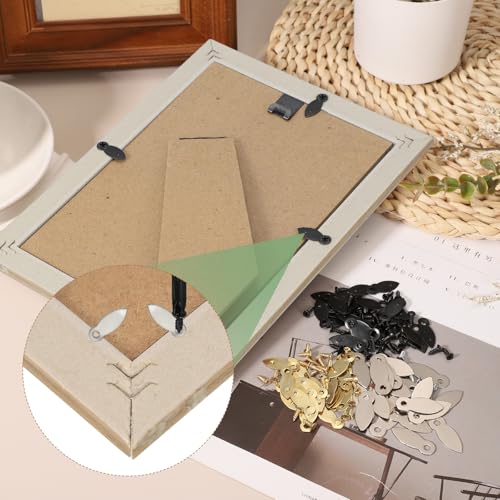 Image of uxcell 200pcs Picture Frame Backing Clips, 0.98 inch Photo Frame Turn Buttons Fasteners Hardware Corner Clip with 200pcs Screw for Hanging Pictures Craft Drawings, Melon-Seed Shaped Silver