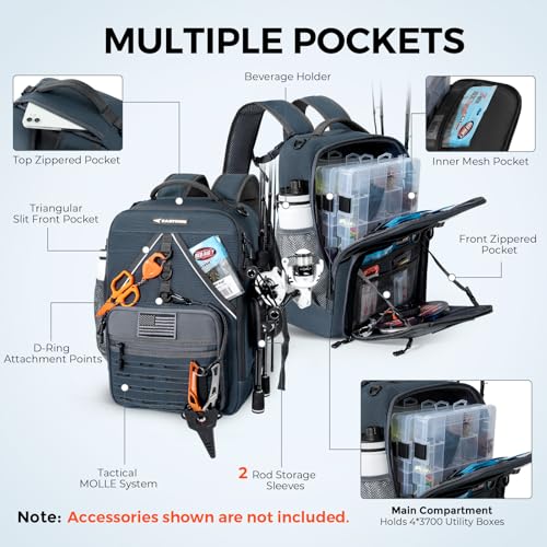 Image of KastKing KastMate Fishing Backpack With 2 Rod Holders, Dark Gray