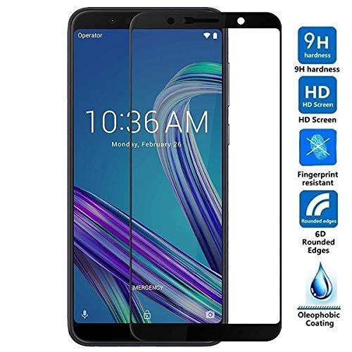 Image of Tempered Glass Screen Protector Compatible for Asus Zenforne Max Pro M1 with Edge to Edge Coverage and Easy Installation Kit, Pack of 1, Black