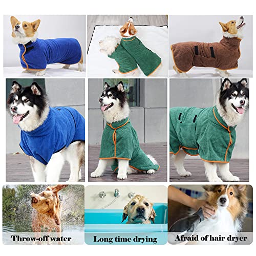 Hixingo Hundebademantel Mittelgroße Hunde, Hundehandtuch Extra Saugfähig Mikrofaser Badetuch mit Klettverschluss Verstellbar Haustier Handtuch für Katzen und Kleine Große Hunde (Grün,XL-75cm Back)