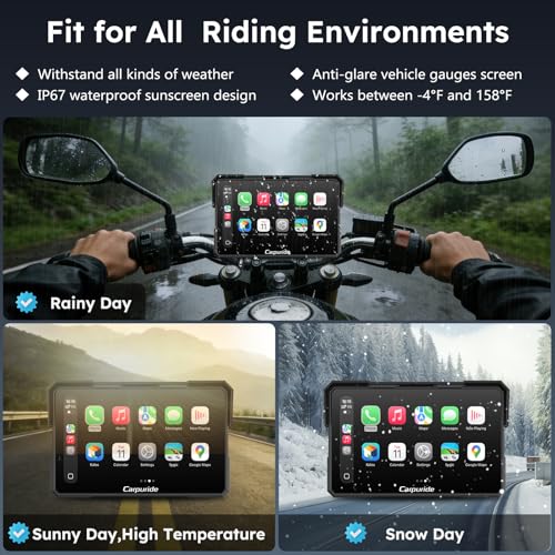 Image of Carpuride W702 Plus for Motorcycle CarPlay & Android Auto & 8 Core Android 14, 1080p Dash Cam, 7-inch Waterproof Touchscreen for Online /Offline Navigation, Bluetooth, Loop Recording, Wired Controller