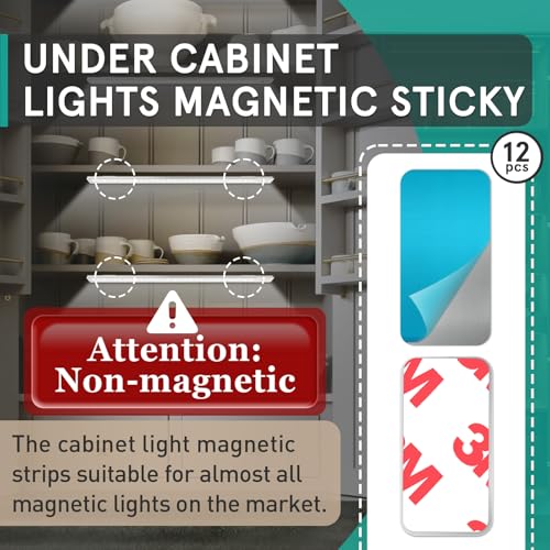 Image of 12 Pcs Under Cabinet Light Magnetic Strip Replacement with Adhesive Backing | 3CMx1.7CM Not Magnets, Premium Materials, Sturdy And Durable