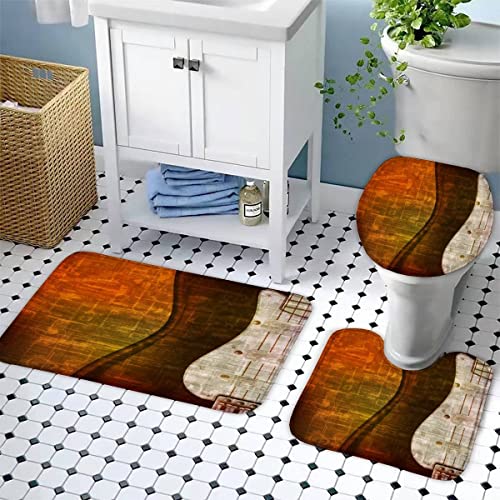 Badezimmerteppich-Set 3Teilig Notiz rutschfest Waschbar Badematte Badezimmer Weich Mikrofasern WC-Deckelbezug Musiknoten… – Bild 4