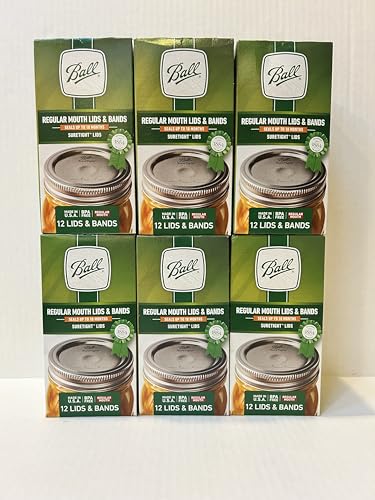 Ball Regular Mouth Lids and Ring Bands for Glass Mason Jars, Used for Canning, Pickling, Juice, Jam, Jelly 12-Count, Pack of 6 (72-Lids/Bands Total)