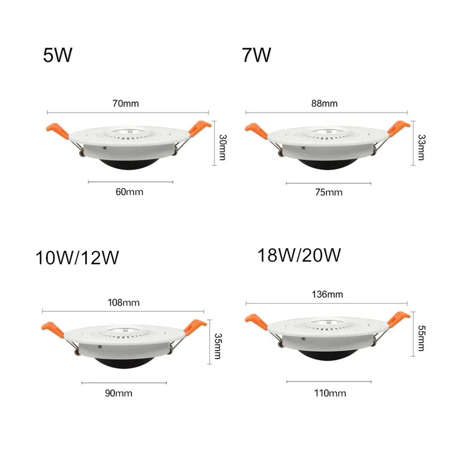 Focos empotrables de techo, lámpara Led regulable, luz de techo Cob, 5w, 7w, 10w, 12w, 85-265v, for cocina, dormitorio y hogar(Black,Cold White)