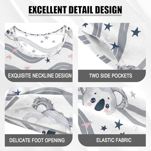 ALAZA Koala Striped Star Pajamas Set Short Sleeve Cotton Sleepwear Summer Pjs 2 Piece 5-14Y4