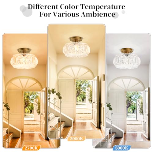 Image of 11 Inch Globe Glass Semi Flush Mount Ceiling Light Fixture, Gold