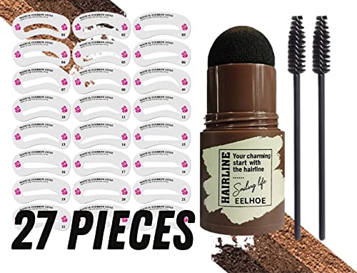 GETTFULLY Eyebrow Stamp Stencil Kit | 1pc Long-lasting Waterproof Eyebrow Stamp, 24pcs Reusable Stencils, 2pcs Delicate Brow Brush | Eyebrow Make Up Kit (27 pieces) (Black)