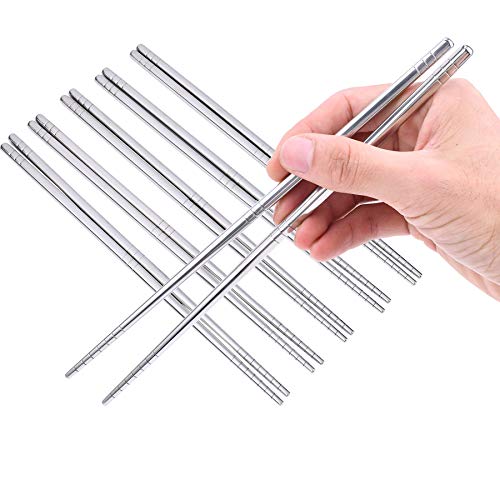 5 Pairs Metal Stainless Steel Chopsticks Dishwasher Safe Lightweight Easy to Use Metal Chop Stick Utensils