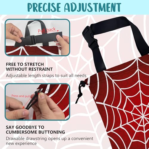 Image of Car Garbage Bag Red and White Spider Web Drawstring Car Trash Bag Hanging for Back Seat with Adjustable Buckle Canvas Vehicle Trash Can Easy-to-Install