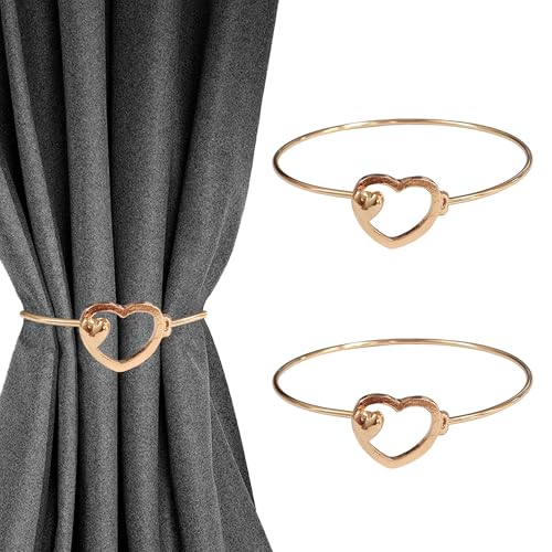 Lot de 2 embrasses de rideau de fenêtre en métal doré en forme de cœur - Style simple pour de nombreux jardins de rideaux - Convient pour la décoration...