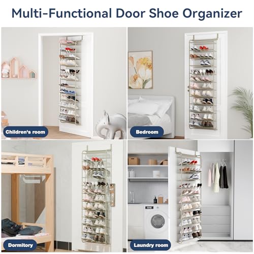 Image of Whitmor 36 Pair Over The Door Shoe Organizer, 12 Tier Hanging Shoe Organizer, Heavy Duty Metal & Mesh Shoe Holder, Hanging Shoe Rack for Closet Organizer & Storage, 74 inch L x 21.7 inch W x 7.5 inch H, Oat