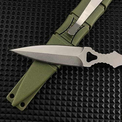 Generic TOOR SJ0001 6.7 Inch Small Tactical Edc Fixed Blade Knife,Socp Dagger 176Bk With Green Sheath,Boot Knife,440C Fixed Blade Pocket Knife With Pocket Clip,For Outdoor Survival Camping thumb #2