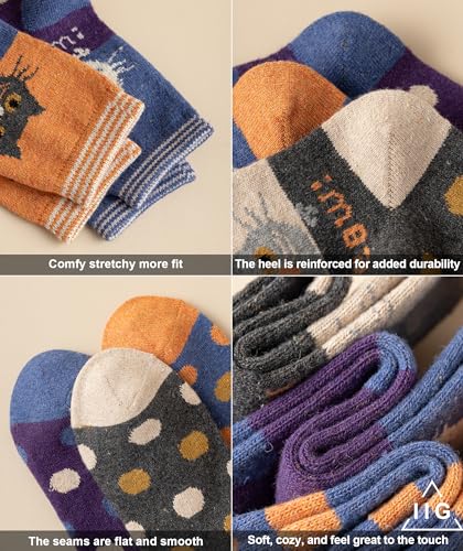 Image of IIG Cute Warm Wool Socks for Women Super Cozy Thick Crew Winter Socks Gifts, 5 Pairs