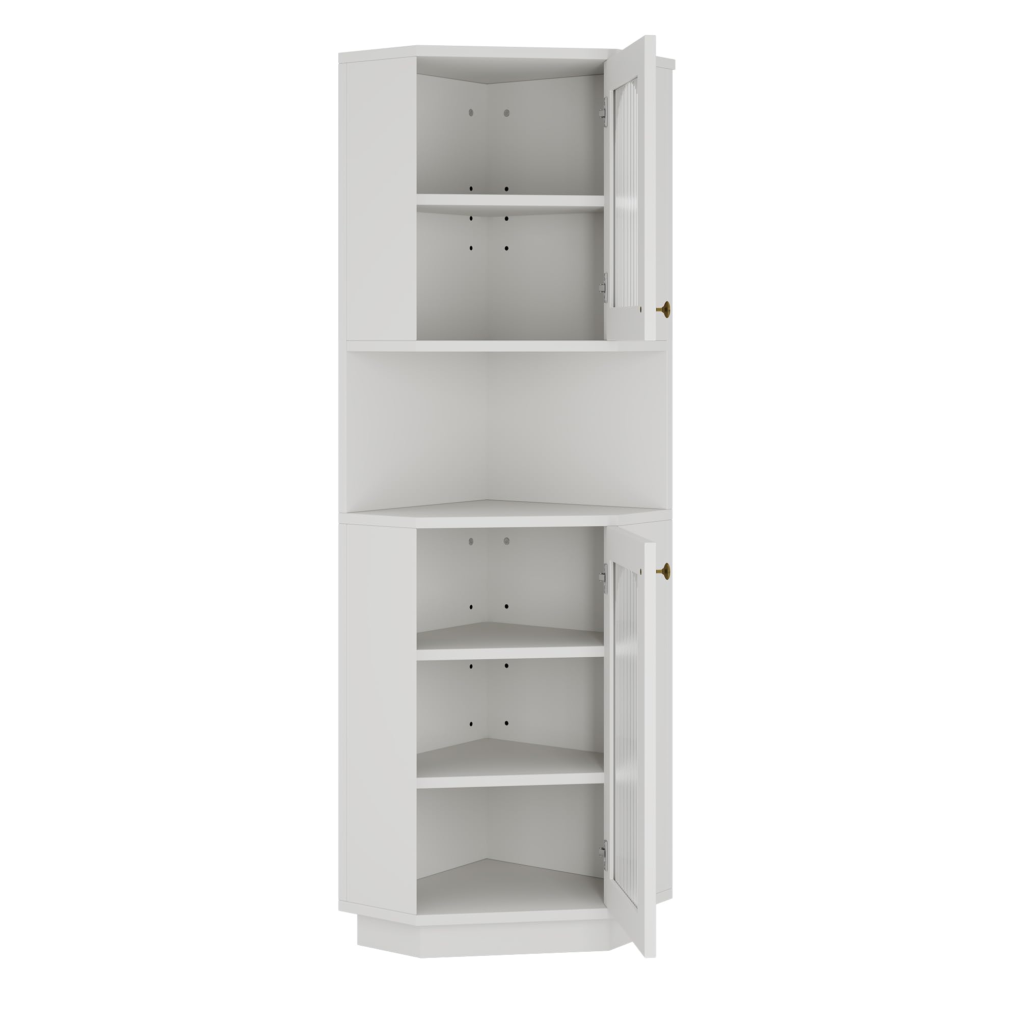 Armario esquinero con barra de luz, mueble de baño, 2 estantes, compartimento abierto, estantes ajustables, 45 x 45 x 166,5 cm, color blanco