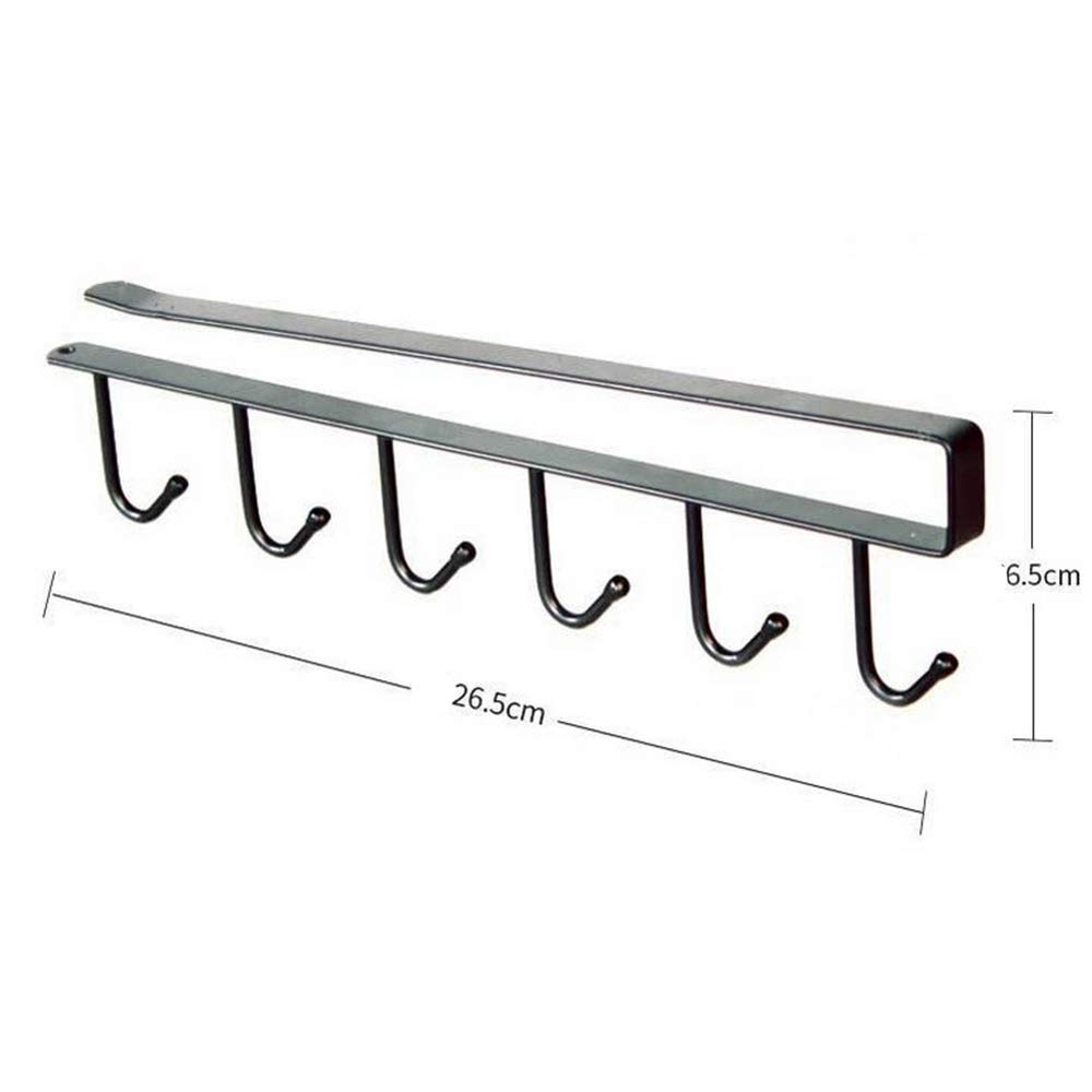 2 Pieces Cabinet Door Seamless Hook,Multi-Function 6 Hooks/Kitchen Utensil Rack for Hanging/Hangers Row Hook Rack,Under Shelf Storage Cup Holder,Home Storage Hooks(Black) - Image 2