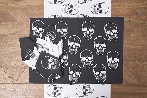 Servilleta de Tela con Motivos de Calaveras Blanco y Negro 18x18 pulg miniatura 6