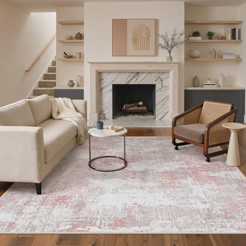 Image of BEIMO Area Rugs 8x10 for Living Room Bedroom, Modern Abstract Machine Washable Rug, Large Soft Low Pile Floor Carpet with Non Slip Backing for Dining Room, Pink /Grey