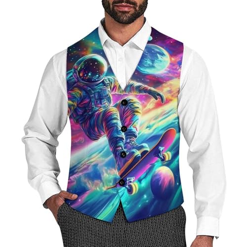 Spaceman Astronaut Mens Slim Fit Suit Vest Dress Waistcoat Casual Business Vest