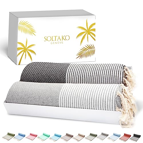SOLTAKO Fouta Plage - Nid d'Abeille - Lot de 2 Fouta XXL - Serviette Plage Anti Sable - Drap de Bain pour Hammam, Sauna - Serviette Grande Taille - 100x200 cm...
