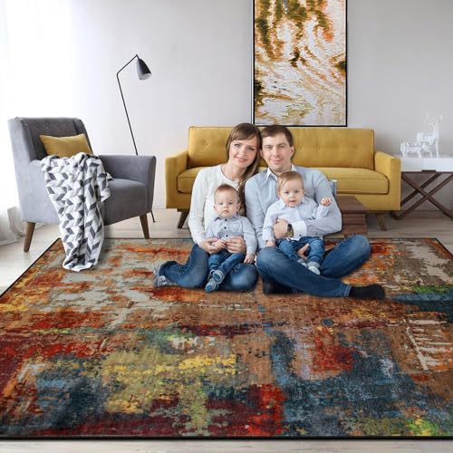 RTBQJ-AT Colourful Rugs Living Room 140x200CM, Boho Rug Abstract Low Pile Rugs for Bedroom, Fluffy Non Slip Washable Rugs Living Room Square Rugs for Kitchen Bedroom Hallway - Image 3