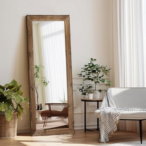 Image of 58x22in Full Length Mirror, Rustic Brown Beveled Wood Frame