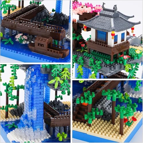 Image of SKY LINE OCEAN Cherry Blossom Bonsai Tree Building Set, 3200+ PCS Micro Mini Blocks, Japanese Sakura Tree | 2 LED | Lights Chinese Pond Architecture Model Kit, Ages 14+ | 5 Year Structural Warranty