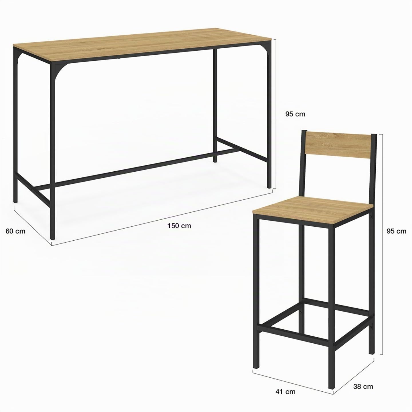 IDMarket – Conjunto de mesa alta de bar Detroit 150 cm y 6 sillas de bar diseño industrial