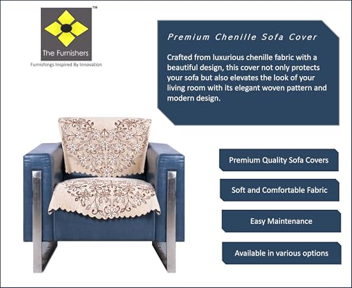 Image of Beige Chenille Woven Anti-Slip 1 Seater Sofa Cover | L-Shape Sofa Seat Protector for Living Room | Durable & Stylish Slipcover - Beige - Phoolkari