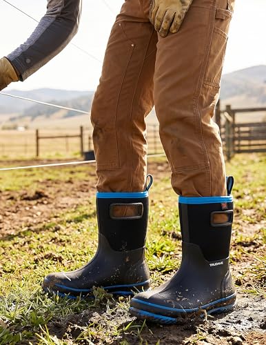Image of Trudave Rubber Rain Boots for Men, Neoprene Waterproof Rain Boots, Mid Calf All-Season Mud Boots, Insulated Warm Outdoor Work Shoes for Hunting, Gardening, Farming, Yard Working