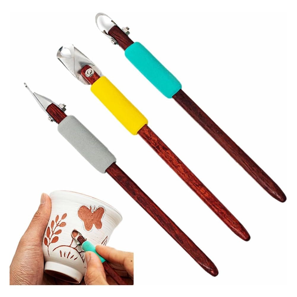 CTRLZS Clay Pottery Sculpting Tools Set Pottery Clay Sculpture Caving Scraper Craft Modelling Tools Easy Install Yellow+Grey+Blue