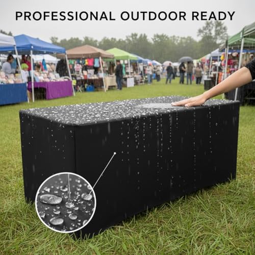 HolidayIdeas Fitted Tablecloth for 6 Foot Rectangle Tables (4-Pack), Water Repellent Fitted Table Covers, Wrinkle-Free Professional Look for Outdoor Vendor Booths & Craft Fairs, Black by HolidayIdeas - Used condition - Image 6