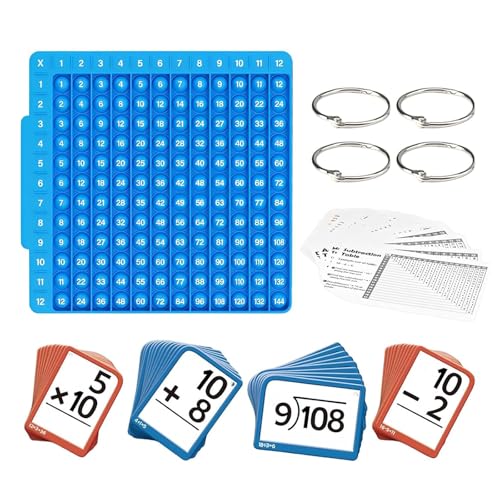 Kit de aprendizaje de matemáticas Pop It Tabla de multiplicación + 322 tarjetas de cálculo – 12 x 12 PVC Pop It Juguetes Sensory Toy, Antiestrés y Ayuda de aprendizaje infantil para la escuela