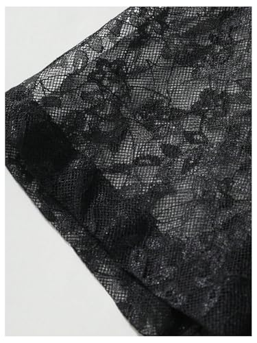 SweatyRocks Men's Sheer Floral Lace Button Down Collared Short Sleeve Shirts3