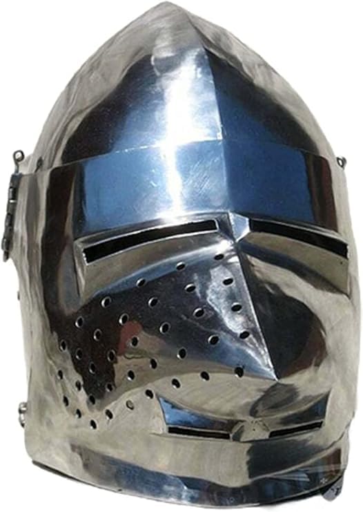 Casco medieval de cara de cerdo Hounskull Battle Combat Antique Klappvisor de acero calibre 18, casco de caballero de combate Bascinet, disfraz plateado pulido