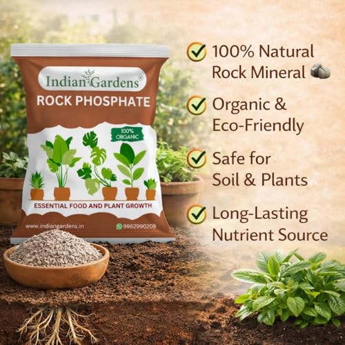 Image of Indian Gardens - Rock Phosphate Fertilizer Organic (1800 Grams) | Phosphorus Source for Root Growth & Flowering | Slow Release Soil Conditioner | For Home Garden, Terrace & Agriculture Plants